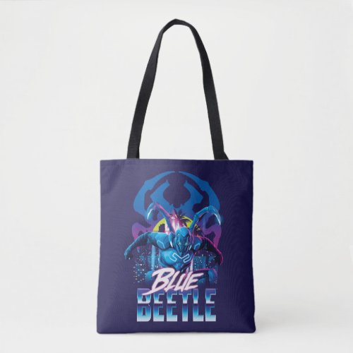 Blue Beetle Retrowave City Sunset Tote Bag