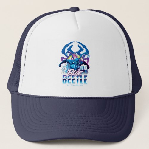 Blue Beetle Retrowave City Sunset Trucker Hat