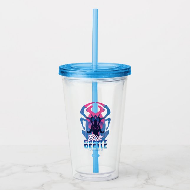 Blue Beetle Retrowave Versus Graphic Acrylic Tumbler (Front)