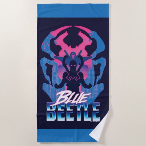 Blue Beetle Retrowave Versus Graphic Beach Towel