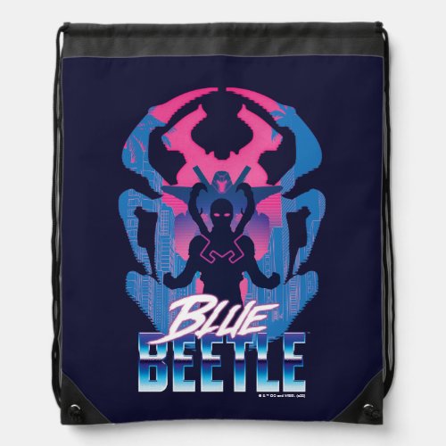 Blue Beetle Retrowave Versus Graphic Drawstring Bag