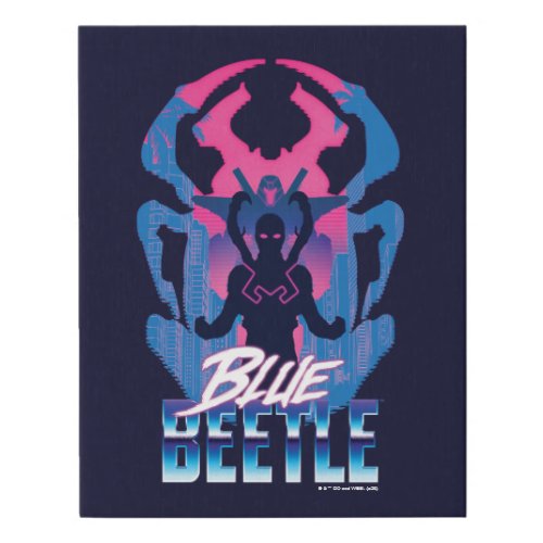 Blue Beetle Retrowave Versus Graphic Faux Canvas Print