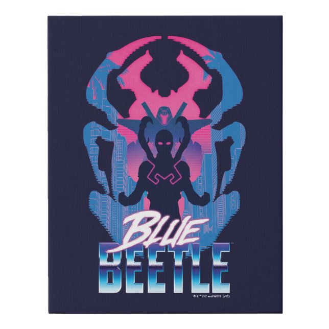 Blue Beetle Retrowave Versus Graphic Faux Canvas Print (Front)