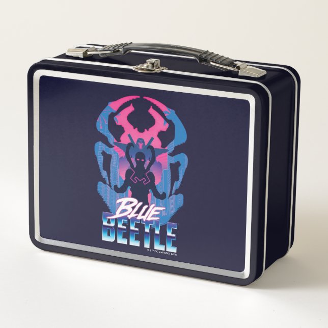 Blue Beetle Retrowave Versus Graphic Metal Lunch Box (Front)