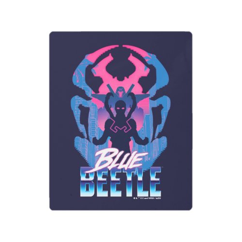 Blue Beetle Retrowave Versus Graphic Metal Print