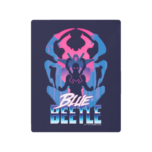 Blue Beetle Retrowave Versus Graphic Metal Print (Front)