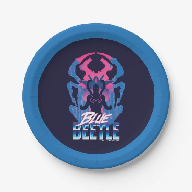 Blue Beetle Retrowave Versus Graphic Paper Plates (Front)