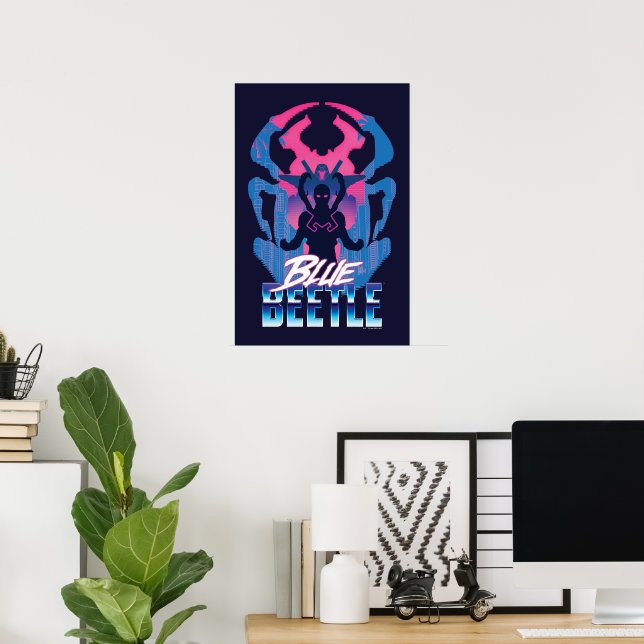 Blue Beetle Retrowave Versus Graphic Poster (Home Office)