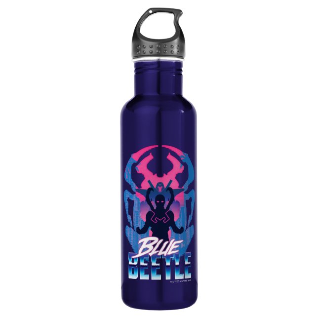 Blue Beetle Retrowave Versus Graphic Stainless Steel Water Bottle (Front)
