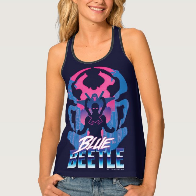 Blue Beetle Retrowave Versus Graphic Tank Top (Front)