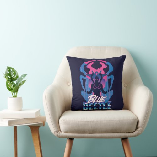 Blue Beetle Retrowave Versus Graphic Throw Pillow