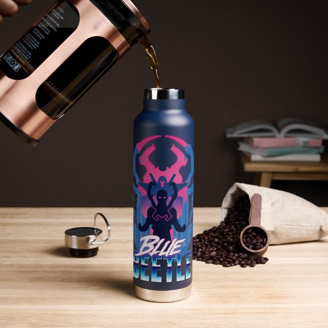Blue Beetle Retrowave Versus Graphic Water Bottle (Coffee)
