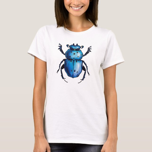 Blue Beetle Scarab Art - Insect Lover Entomology T-Shirt (Front)