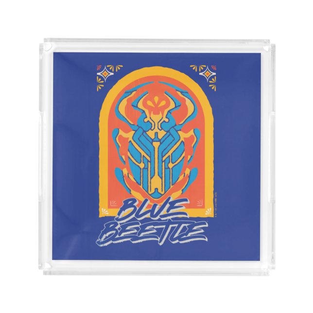 Blue Beetle Scarab Talavera Graphic Acrylic Tray (Front)