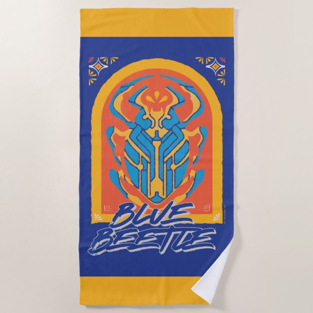 Blue Beetle Scarab Talavera Graphic Beach Towel (Front)