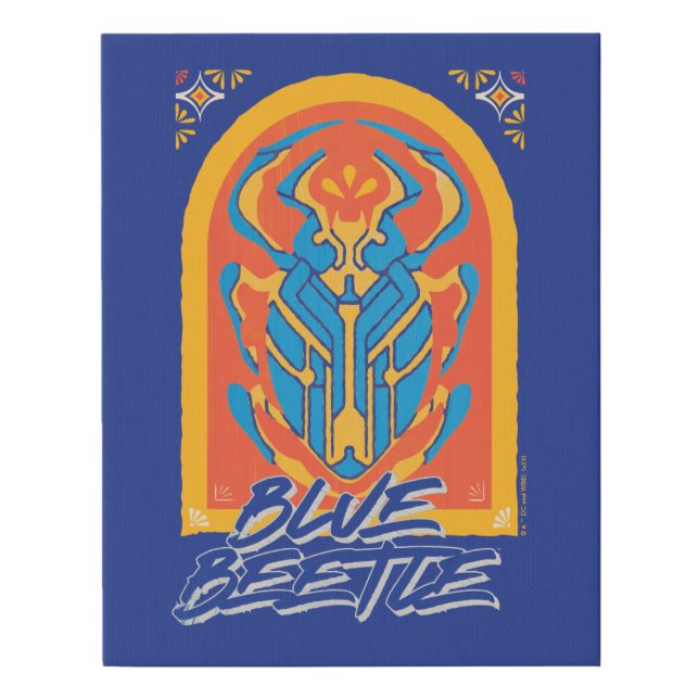 Blue Beetle Scarab Talavera Graphic Faux Canvas Print (Front)
