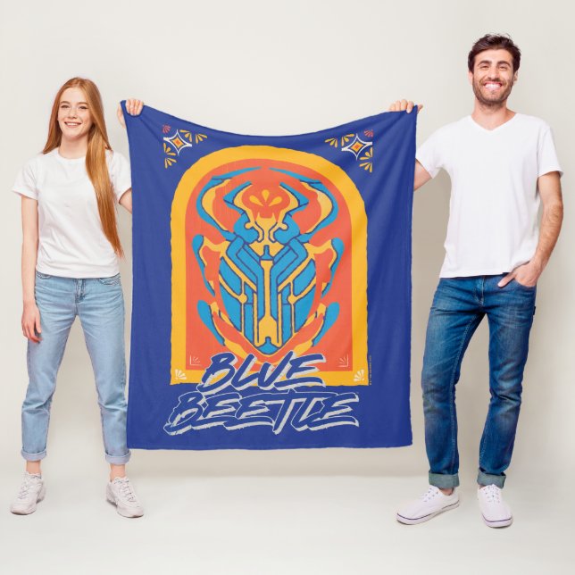 Blue Beetle Scarab Talavera Graphic Fleece Blanket (In Situ)