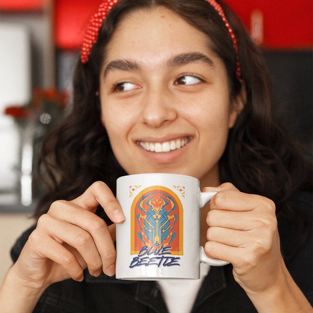 Blue Beetle Scarab Talavera Graphic Giant Coffee Mug (Person holding mug)