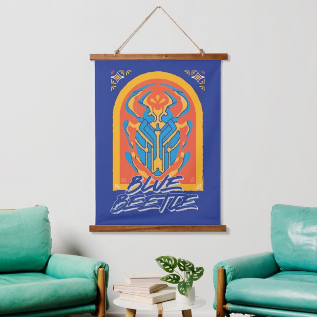 Blue Beetle Scarab Talavera Graphic Hanging Tapestry (Living Room)