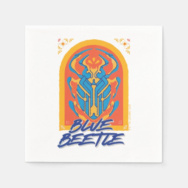 Blue Beetle Scarab Talavera Graphic Napkins (Front)