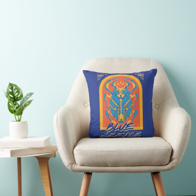 Blue Beetle Scarab Talavera Graphic Throw Pillow (Chair)