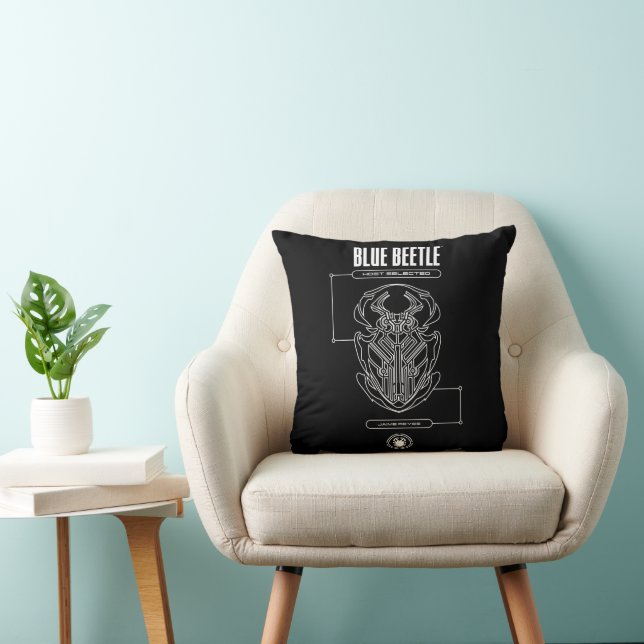 Blue Beetle Scarab Tech Graphic Throw Pillow (Chair)