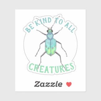 Be Kind to All Creatures Blue Beetle Bug Sticker