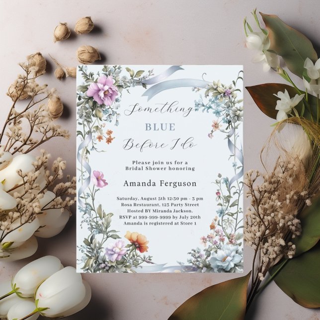 Blue before I do floral Bridal Shower invitation (Creator Uploaded)