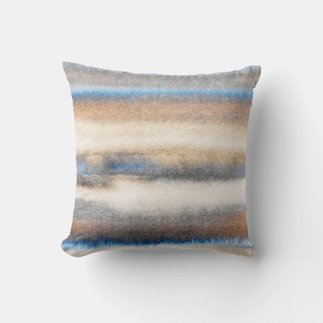 Blue Beige Abstract Stripes Throw Pillow (Front)