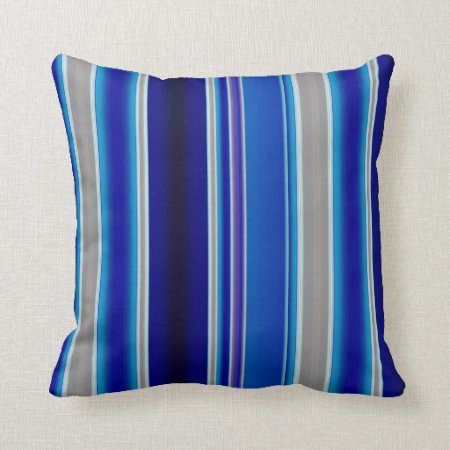 Blue, Beige And Lavender Stripes Throw Pillow