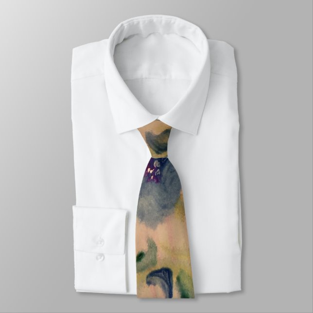 Blue beige and olive green flowered neck tie (Tied)