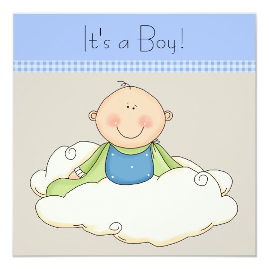 Blue Beige Baby Boy Cloud Baby Shower Invitation | Zazzle.com