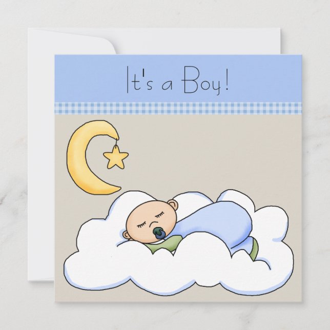 Blue Beige Baby Boy Cloud Baby Shower Invitation (Front)