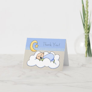 Blue Beige Baby Boy Cloud Baby Thank You Cards