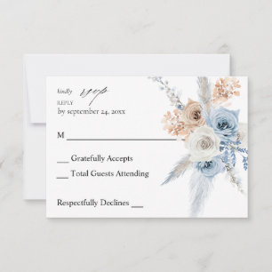 Blue & Beige Boho Floral no Meal RSVP 2 Card