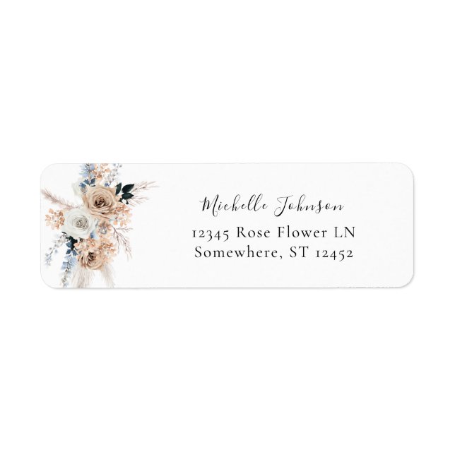 Blue & Beige Boho Floral Return Address Label (Front)