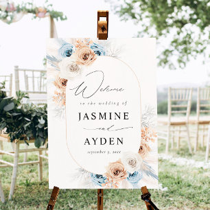 Blue & Beige Boho Floral Welcome Sign