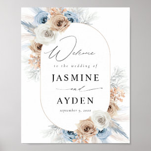 Blue & Beige Boho Floral Welcome Sign