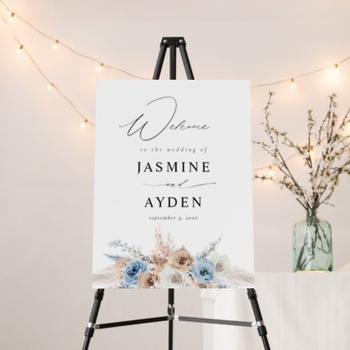 Blue  Beige Boho Floral Welcome Sign 2