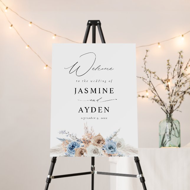 Blue & Beige Boho Floral Welcome Sign 2 (In Situ (Stand))