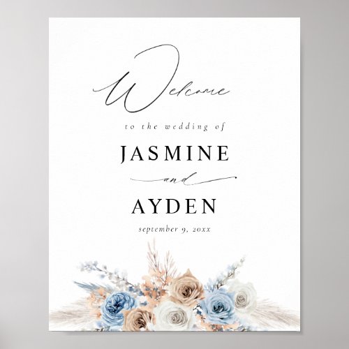 Blue  Beige Boho Floral Welcome Sign 2