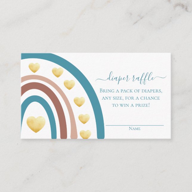 Blue Beige Boho Rainbow Diaper Raffle Enclosure Card (Front)
