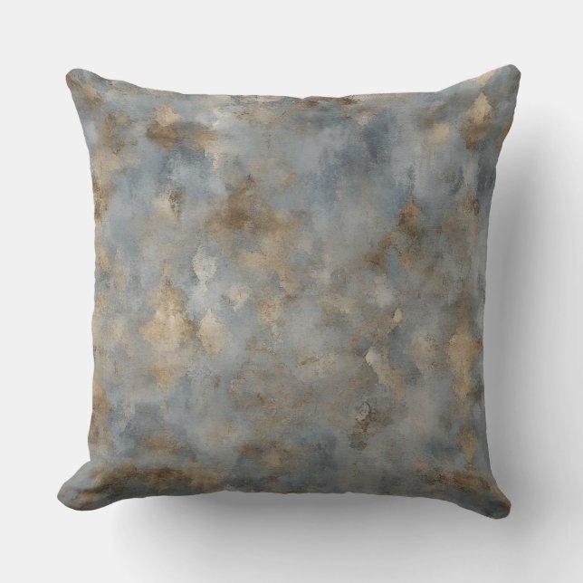Blue Beige Brown Print Throw Pillow (Front)