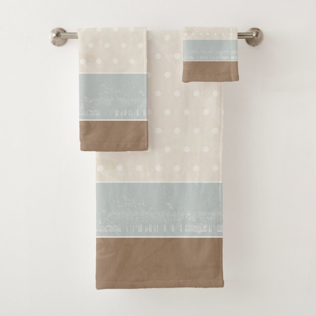  Blue Beige Brown Soft Polka Dots Retro Background Bath Towel Set (Insitu)