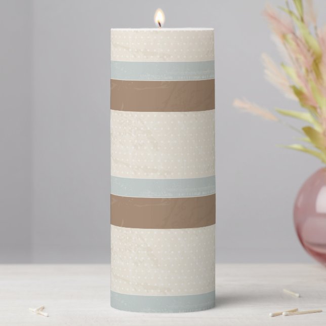  Blue Beige Brown Soft Polka Dots Retro Background Pillar Candle (In Situ)