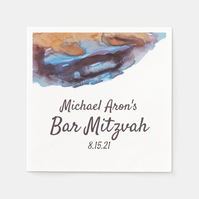 Blue, Beige, Caramel Bar Mitzvah Napkins (Front)