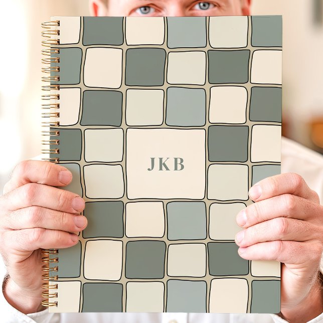 Blue Beige Checkered Pattern Custom Monogram Planner (Creator Uploaded)