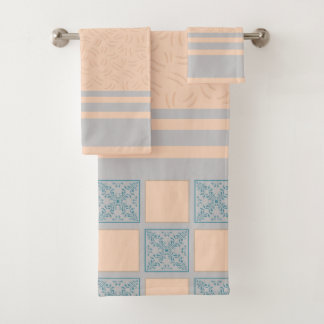 Blue & Beige Coastal Tile Pattern | Seamless Geome Bath Towel Set