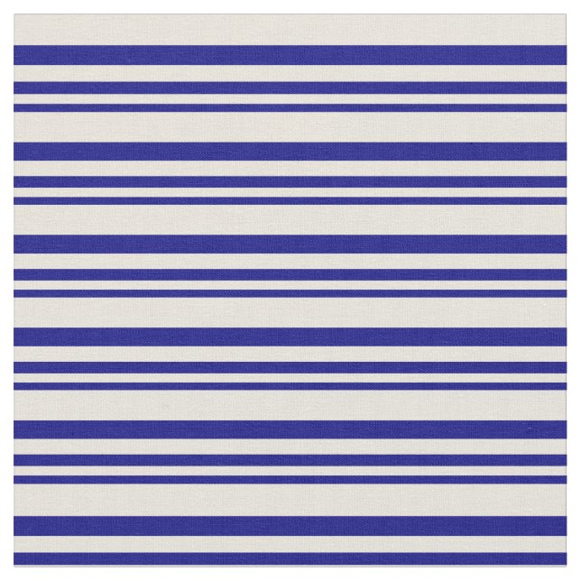 Blue & Beige Colored Lines/Stripes Pattern Fabric (Close Up)