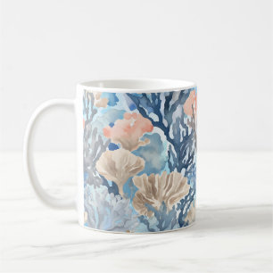 Blue Beige Coral Sealife Ocean Art Coffee Mug